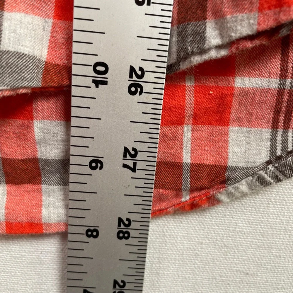 LL Bean Signature Slim Fit Plaid Shirt Men's Size Medium Orange Brown Outdoors - Picture 5 of 7